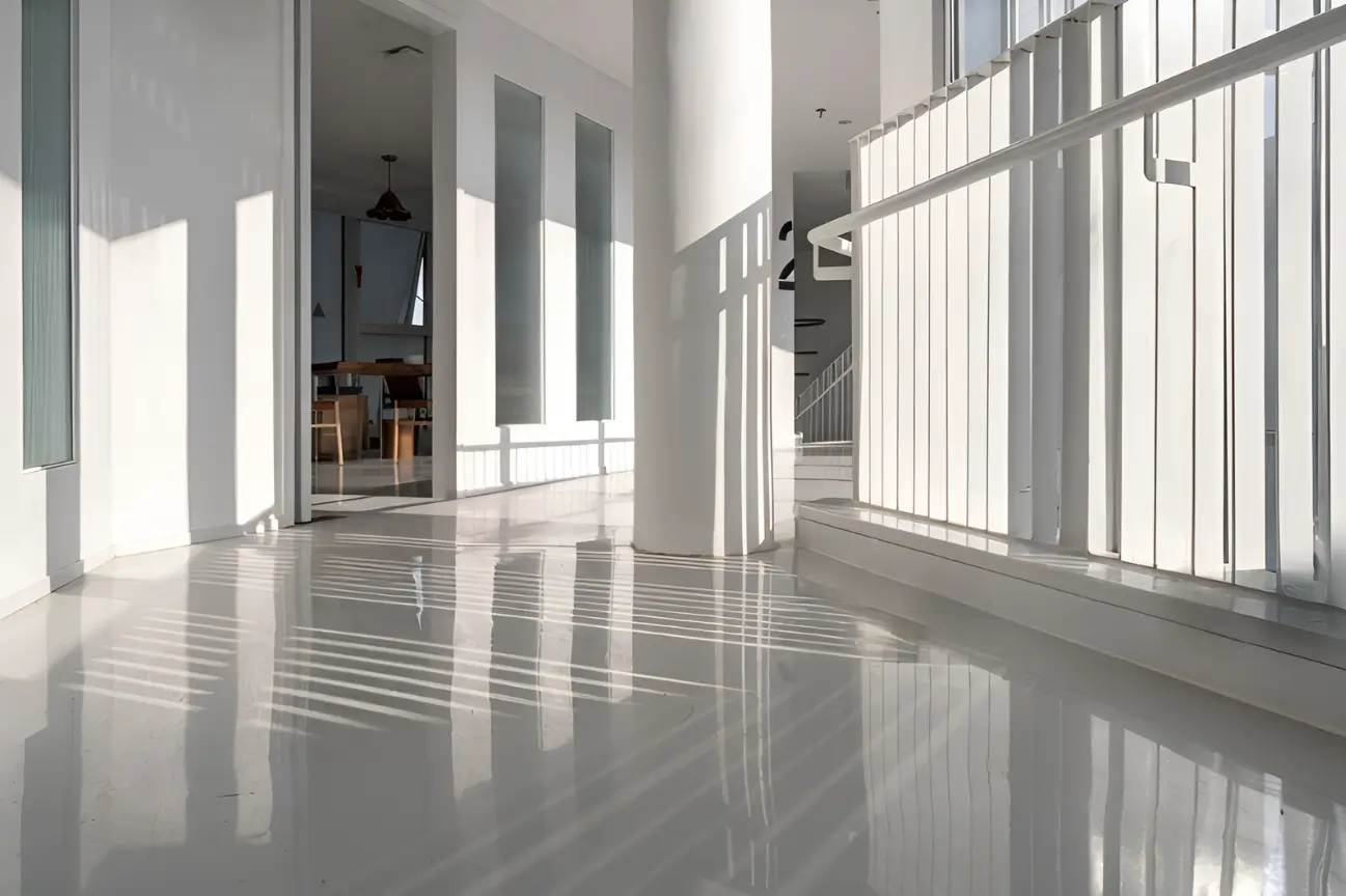 High-gloss polished interior concrete flooring installed by RHL Build HB Concrete.